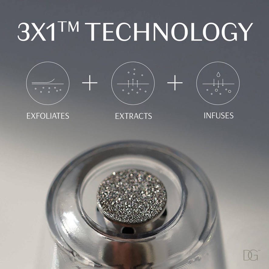 DiamondGlow 3X1-teknik för exfoliering, rengöring och infusion